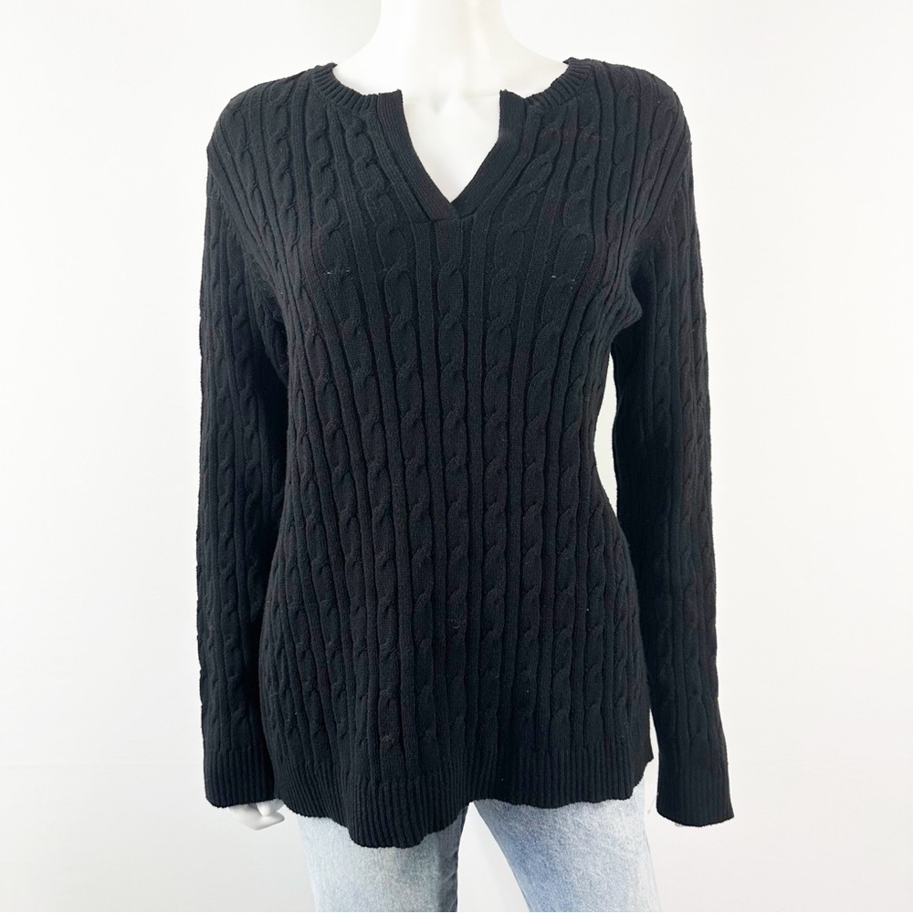 Charter Club Black Cable Knit Sweater Size 1X Casual Classic Winter Preppy NEW - Picture 3 of 10